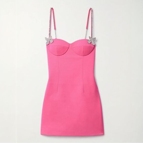 AREA Pink Mini Dress Crystal Embellished Size 10‎ Wool Blend Crepe - Picture 1 of 12